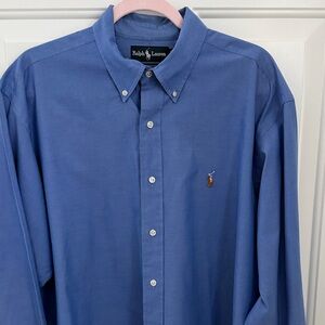 Ralph Lauren Men's Yarmouth 100% Cotton Pinpoint Oxford Blue Dress Shirt - 16.5”